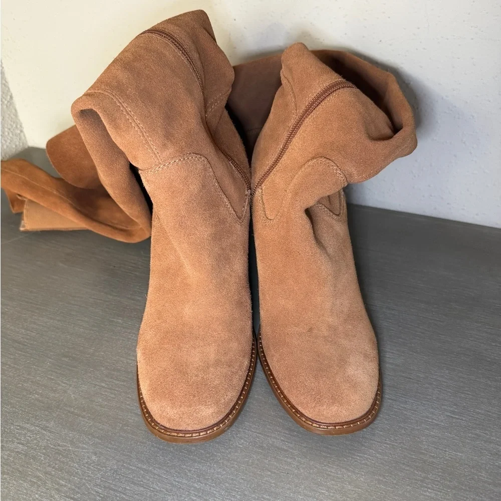 KELSI DAGGER BROOKLYN KDB Logan Camel Over The Knee Boots Suede Leather Size 8